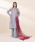 Unstitched Women's Printed Cotton Blue 3 Piece Suit